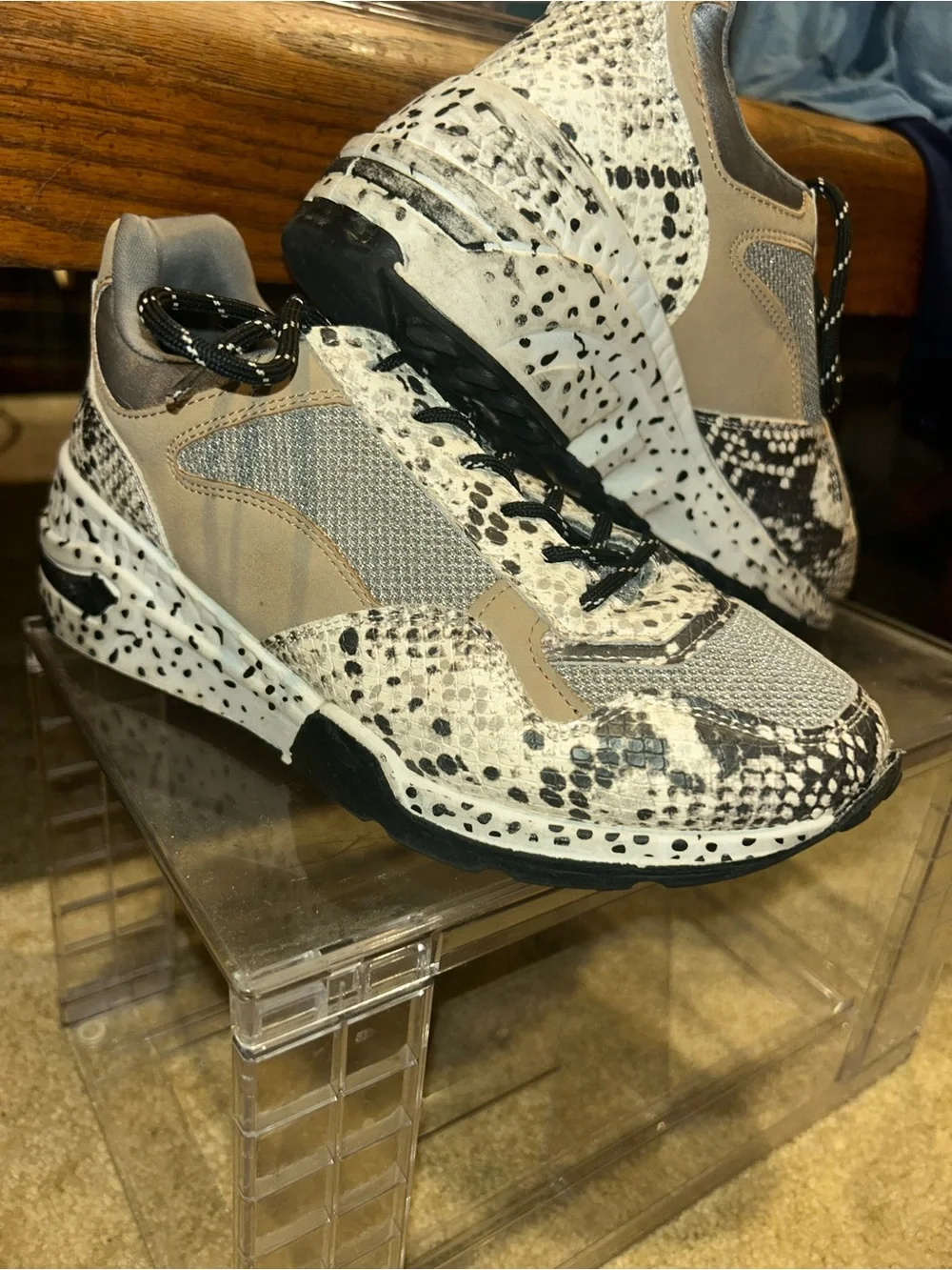 Steve Madden Beige and Black Snake-Print Sneakers